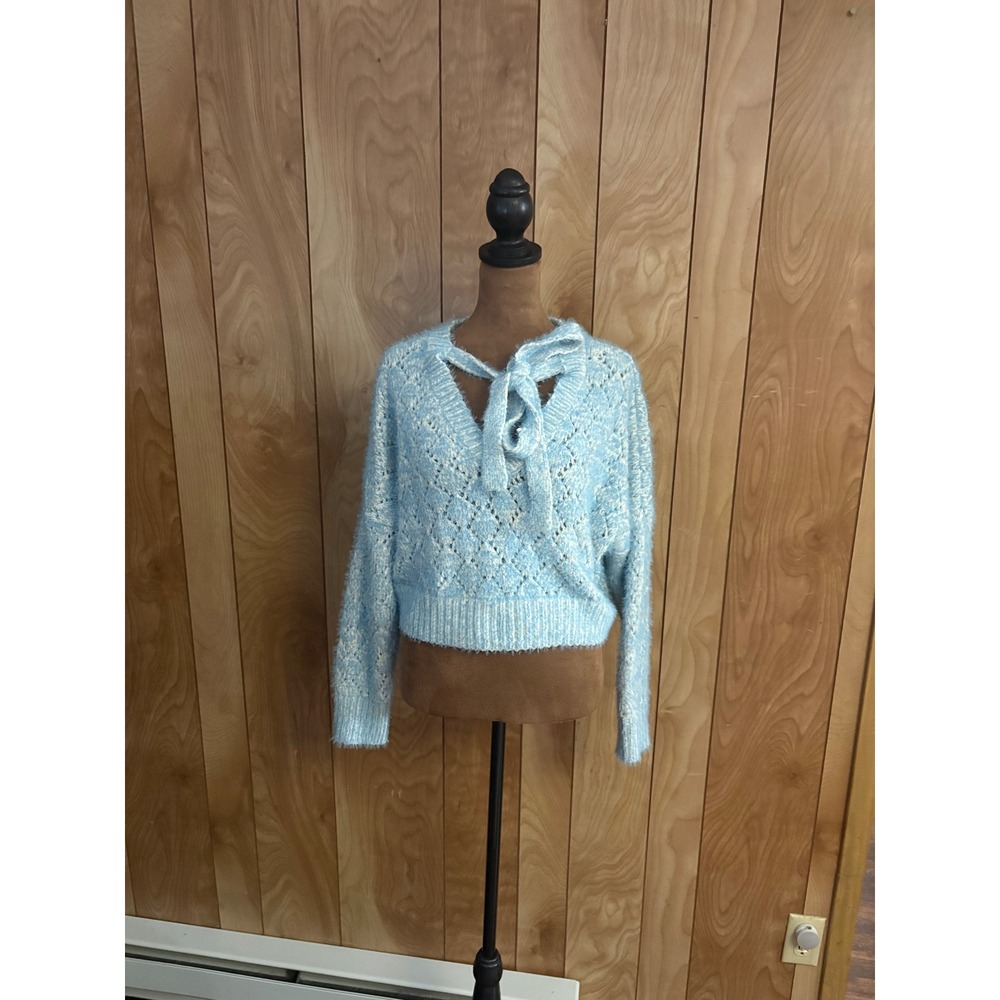 ASOS DESIGN Light Blue Fluffy Knit Wrap Front Bow Detail‎ Cropped Sweater Size 8